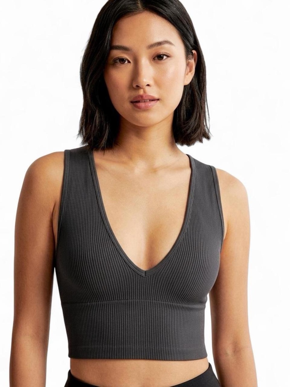 Out From Under Urban Outfitters Black Ribbed Deep V Crop Top Size M Y2K Basic